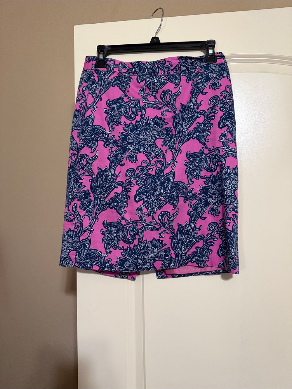 Van Heusen Pink Pencil Skirt with Navy Floral Motif